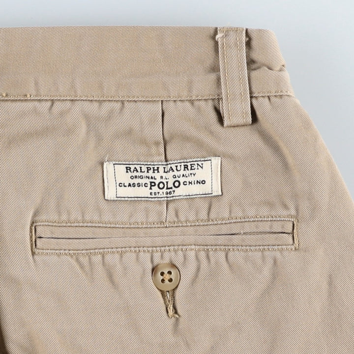 Ralph Lauren POLO by Ralph Lauren ANDREW PANT, two-pleat chino pants, men's, W32 equivalent cotton Beige type Vintage Second Hand