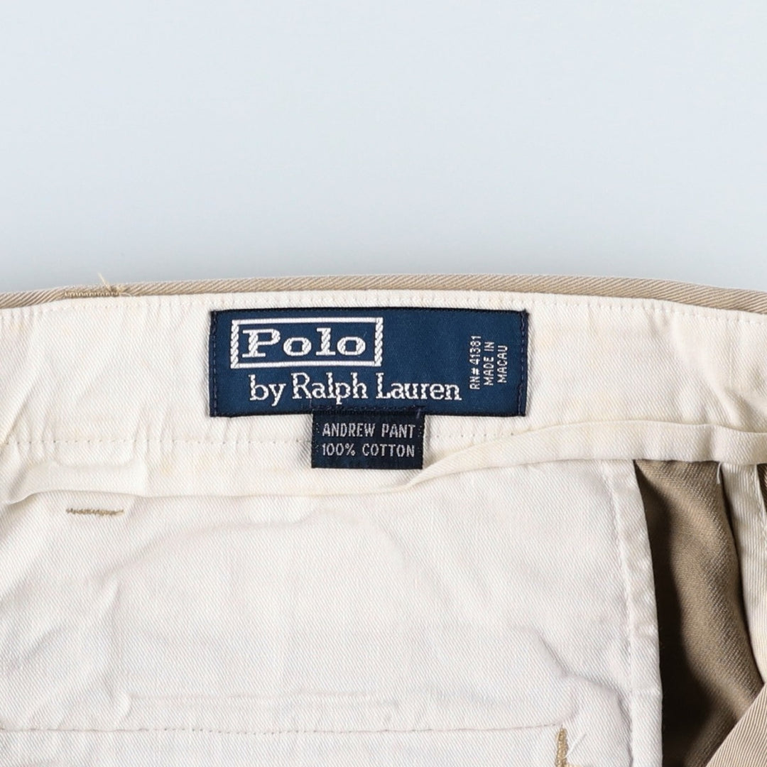 Ralph Lauren POLO by Ralph Lauren ANDREW PANT, two-pleat chino pants, men's, W32 equivalent cotton Beige type Vintage Second Hand