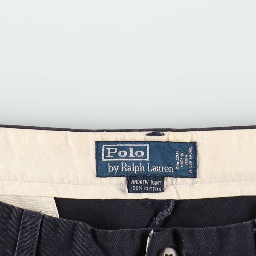 Ralph Lauren POLO by Ralph Lauren ANDREW PANT Two-pleat chino pants for men, equivalent to W34 cotton navy blue type Vintage Second Hand