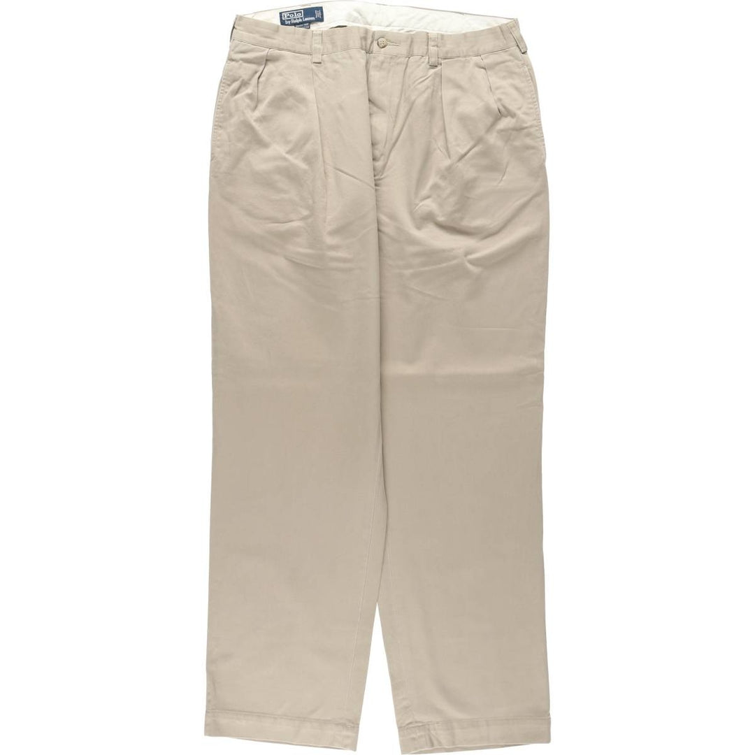 Ralph Lauren POLO by Ralph Lauren ANDREW PANT, two-pleat chino pants, men's, W35 equivalent cotton beige type brown Vintage Second Hand