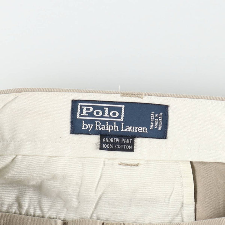 Ralph Lauren POLO by Ralph Lauren ANDREW PANT, two-pleat chino pants, men's, W35 equivalent cotton beige type brown Vintage Second Hand