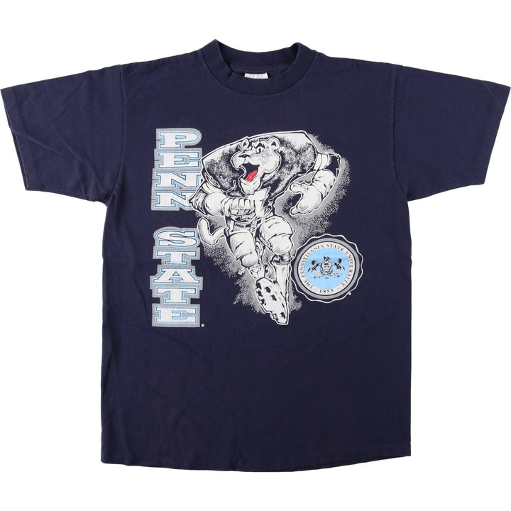 90'S Savvy PENN STATE Pennsylvania State University College T-shirt, Made in USA, Men's Size L (approx.), Vintage cotton navy blue type Vintage Second Hand