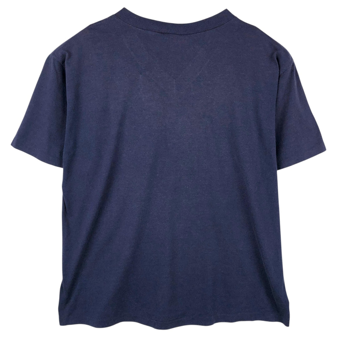 90'S Russell V-neck printed t-shirt, men's size L equivalent, vintage. polyester navy blue type Vintage Second Hand
