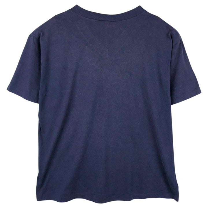 90'S Russell V-neck printed t-shirt, men's size L equivalent, vintage. polyester navy blue type Vintage Second Hand
