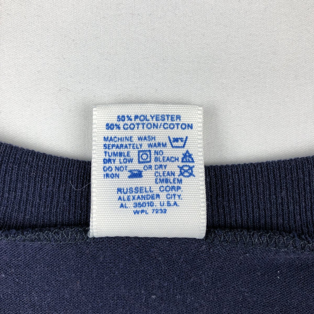 90'S Russell V-neck printed t-shirt, men's size L equivalent, vintage. polyester navy blue type Vintage Second Hand