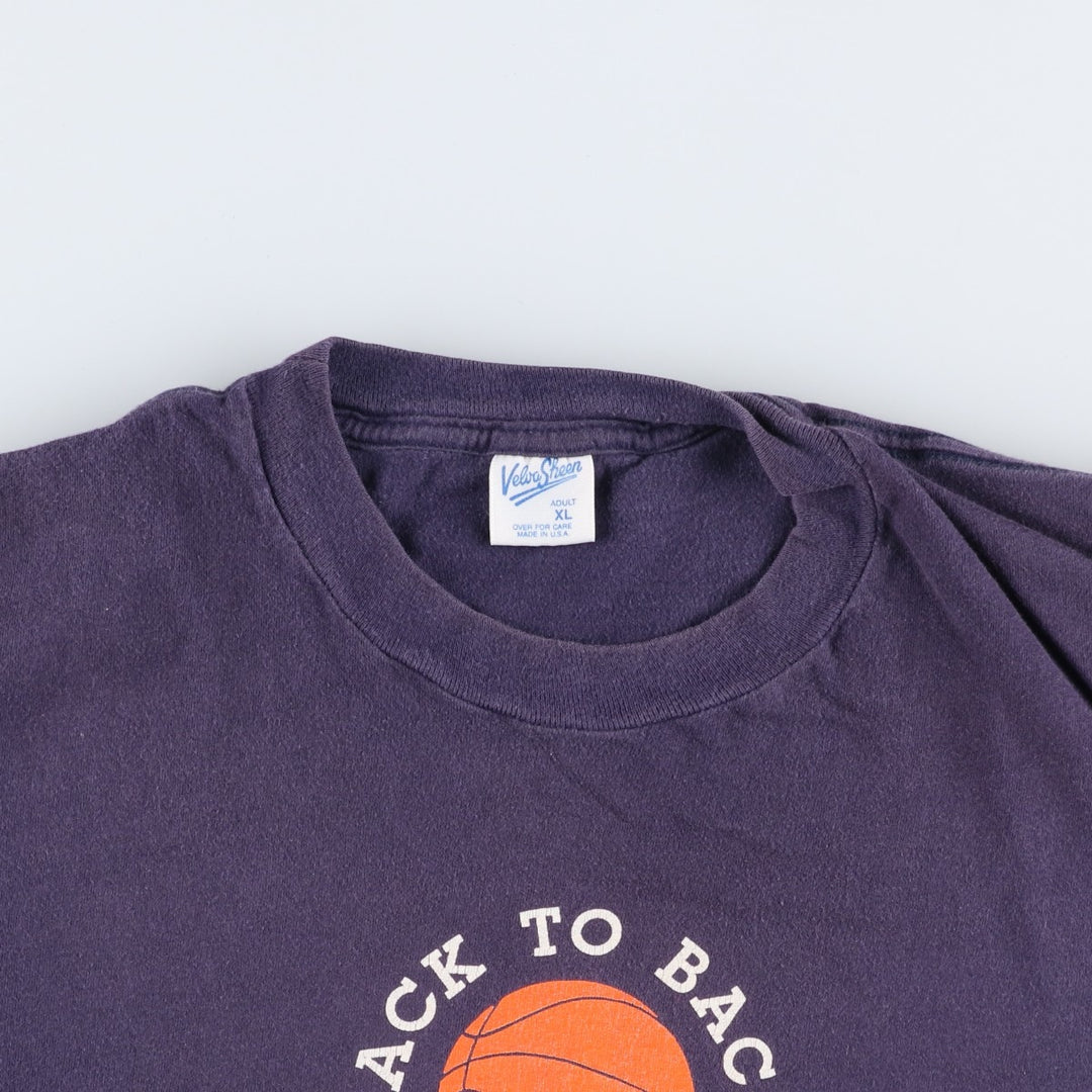 90'S Velva Sheen College T-Shirt, Made in USA, Men's XL equivalent, Vintage cotton navy blue type Vintage Second Hand