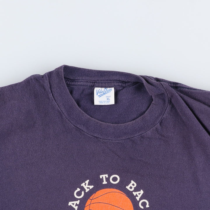 90'S Velva Sheen College T-Shirt, Made in USA, Men's XL equivalent, Vintage cotton navy blue type Vintage Second Hand