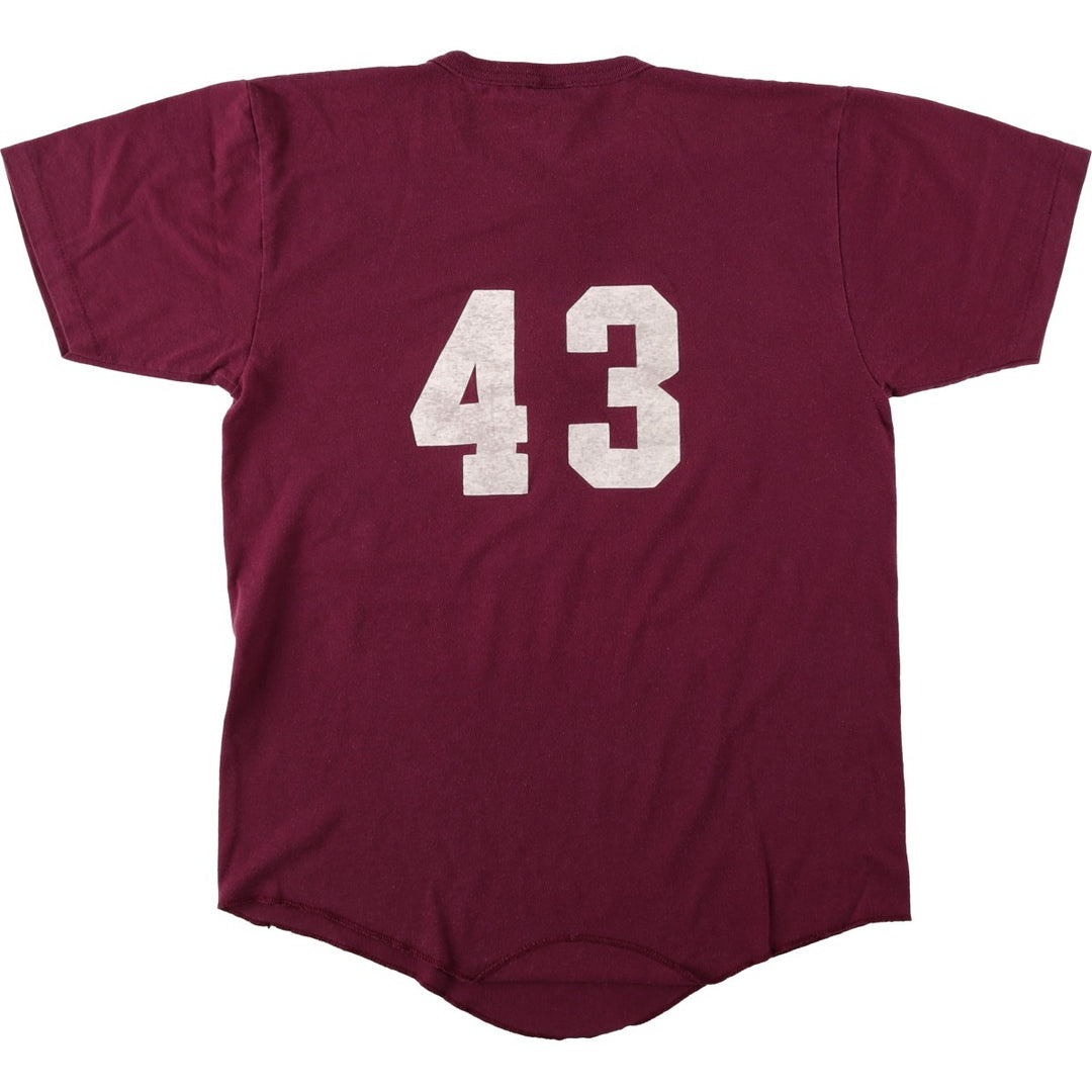 90'S Sophie Henley Neck College T-Shirt, Made in USA, Men's Size M (Equivalent), Vintage polyester wine-red Vintage Second Hand