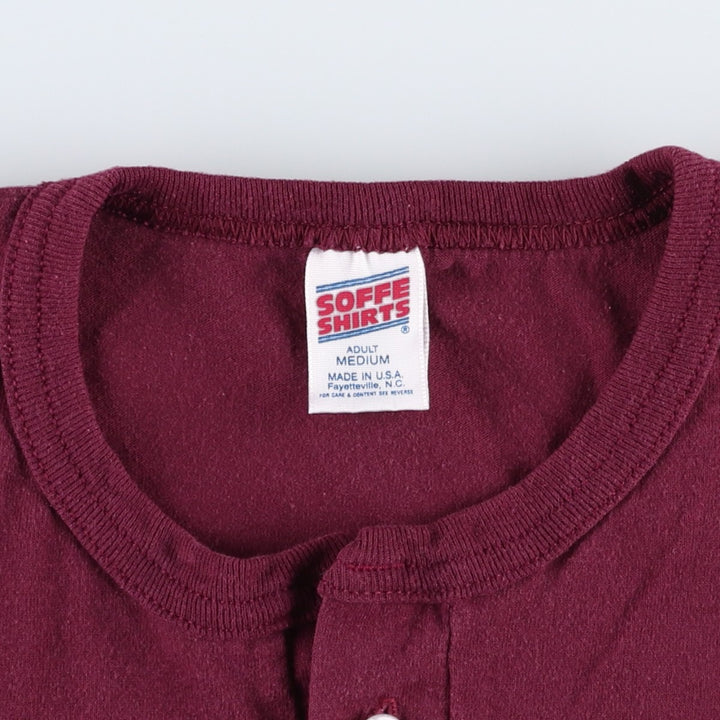 90'S Sophie Henley Neck College T-Shirt, Made in USA, Men's Size M (Equivalent), Vintage polyester wine-red Vintage Second Hand