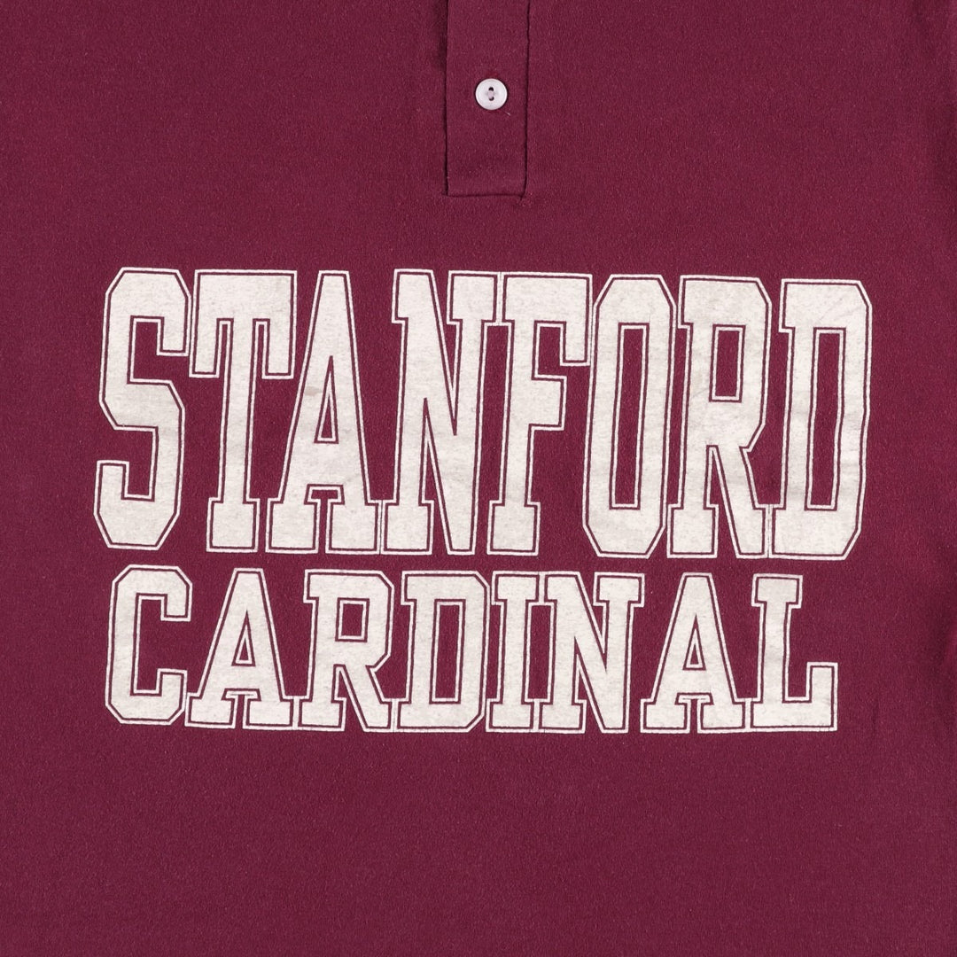 90'S Sophie Henley Neck College T-Shirt, Made in USA, Men's Size M (Equivalent), Vintage polyester wine-red Vintage Second Hand