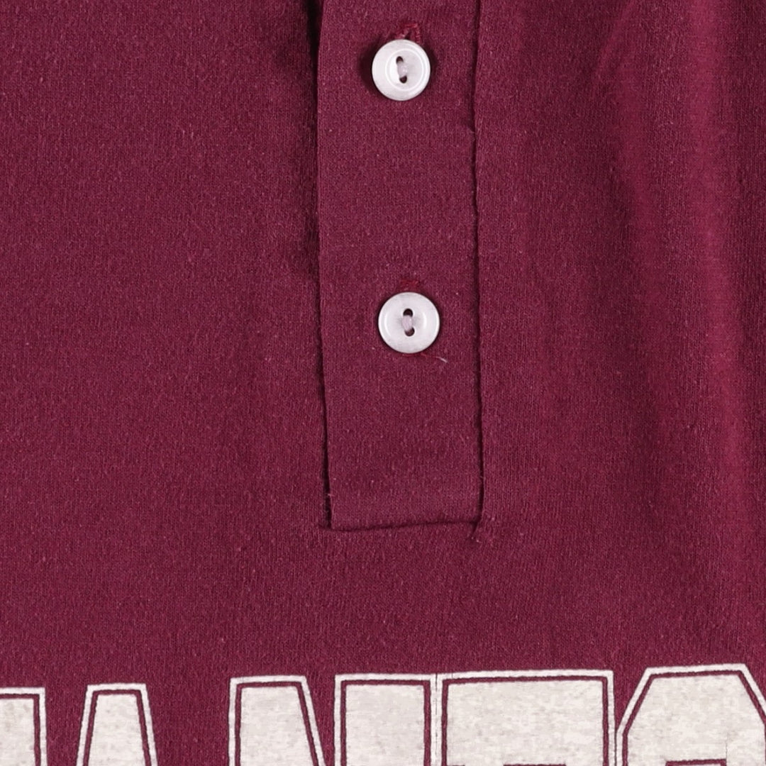 90'S Sophie Henley Neck College T-Shirt, Made in USA, Men's Size M (Equivalent), Vintage polyester wine-red Vintage Second Hand