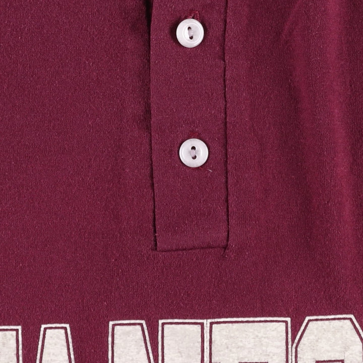 90'S Sophie Henley Neck College T-Shirt, Made in USA, Men's Size M (Equivalent), Vintage polyester wine-red Vintage Second Hand