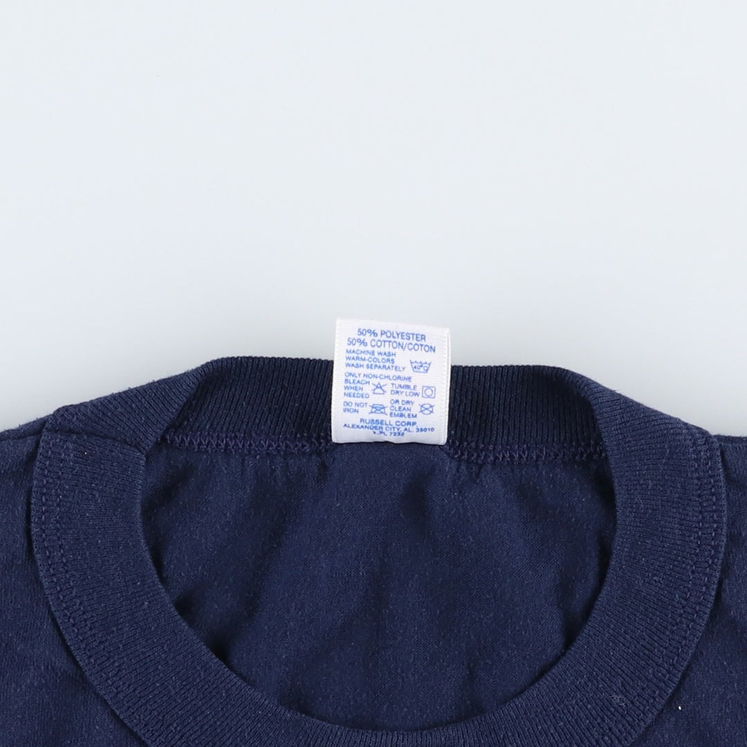 90'S Russell College T-shirt, Made in USA, Men's L size, Vintage polyester navy blue type Vintage Second Hand