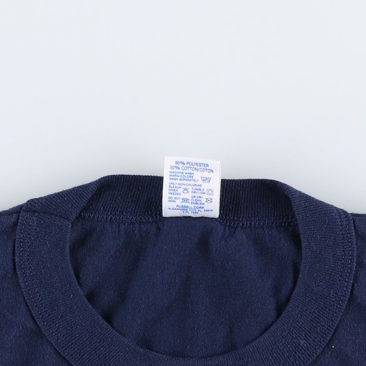 90'S Russell College T-shirt, Made in USA, Men's L size, Vintage polyester navy blue type Vintage Second Hand