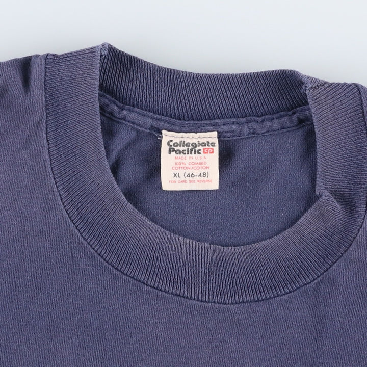 70s-80'S Collegiate Pacific College T-Shirt, Made in USA, Men's XL equivalent, Vintage cotton navy blue type Vintage Second Hand