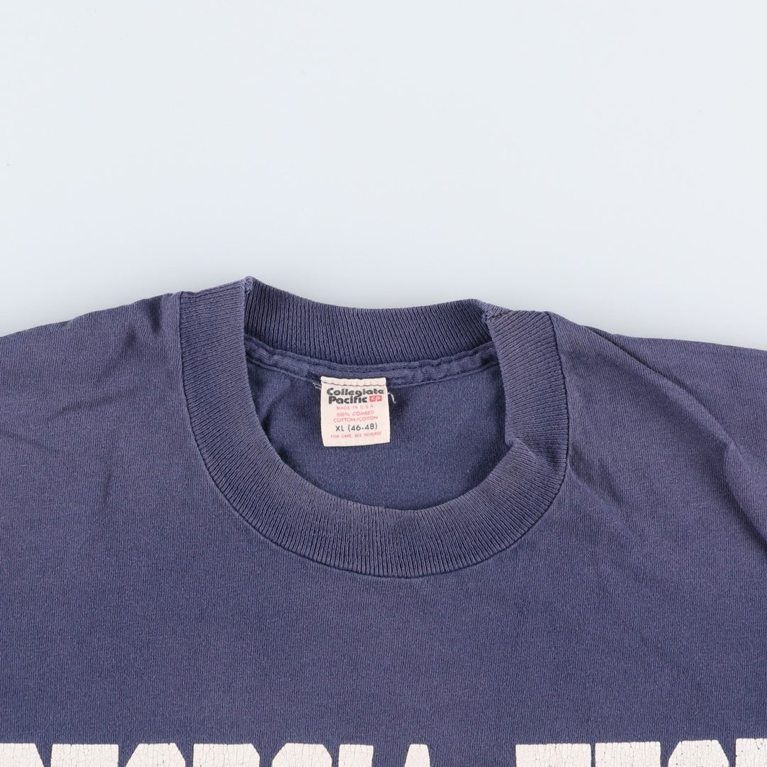 70s-80'S Collegiate Pacific College T-Shirt, Made in USA, Men's XL equivalent, Vintage cotton navy blue type Vintage Second Hand