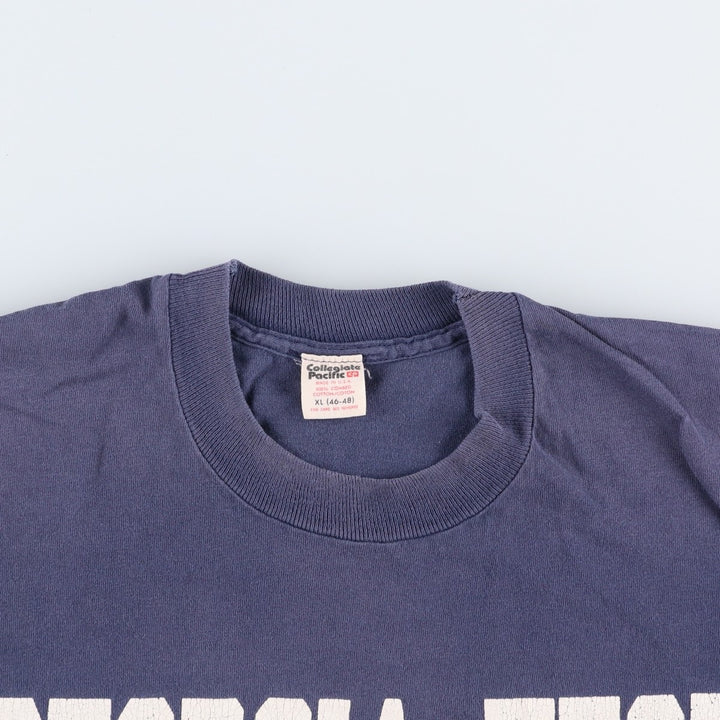 70s-80'S Collegiate Pacific College T-Shirt, Made in USA, Men's XL equivalent, Vintage cotton navy blue type Vintage Second Hand
