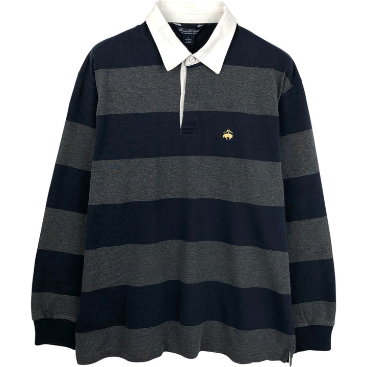 Brooks Brothers 1818 Border Pattern Long-Sleeve Rugby Shirt, Men's Size L (approx.) cotton Charcoal Vintage Second Hand