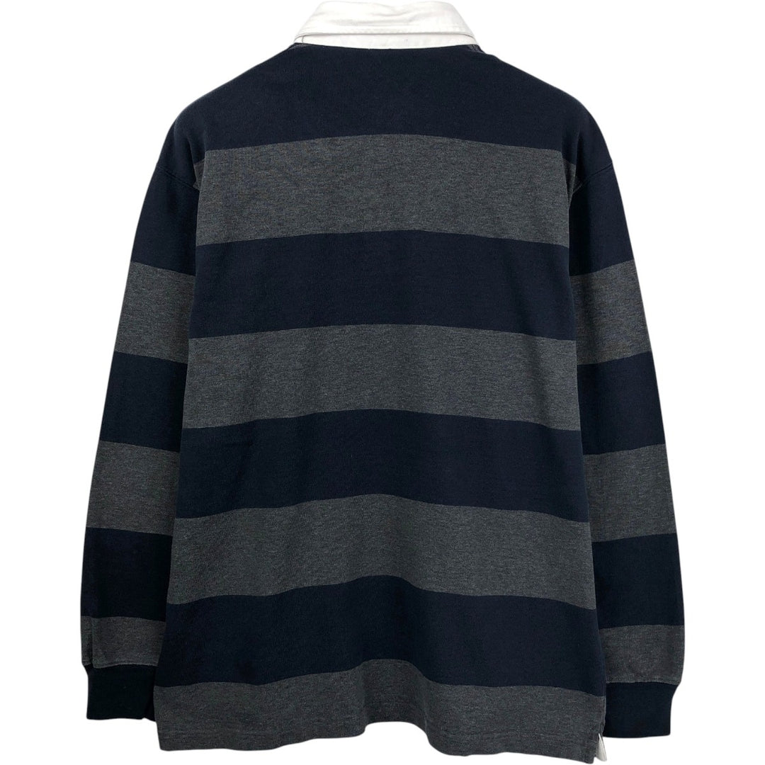 Brooks Brothers 1818 Border Pattern Long-Sleeve Rugby Shirt, Men's Size L (approx.) cotton Charcoal Vintage Second Hand