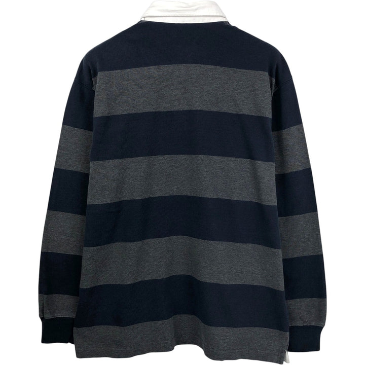 Brooks Brothers 1818 Border Pattern Long-Sleeve Rugby Shirt, Men's Size L (approx.) cotton Charcoal Vintage Second Hand