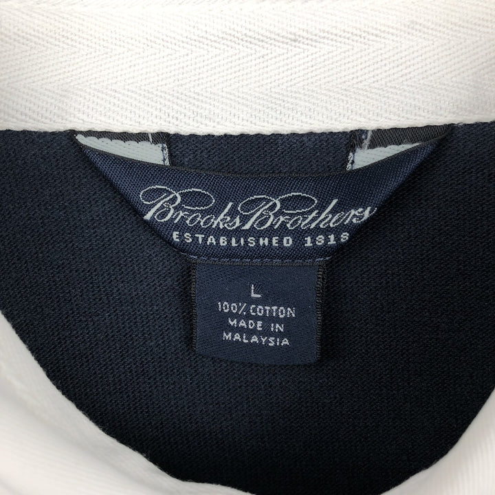 Brooks Brothers 1818 Border Pattern Long-Sleeve Rugby Shirt, Men's Size L (approx.) cotton Charcoal Vintage Second Hand