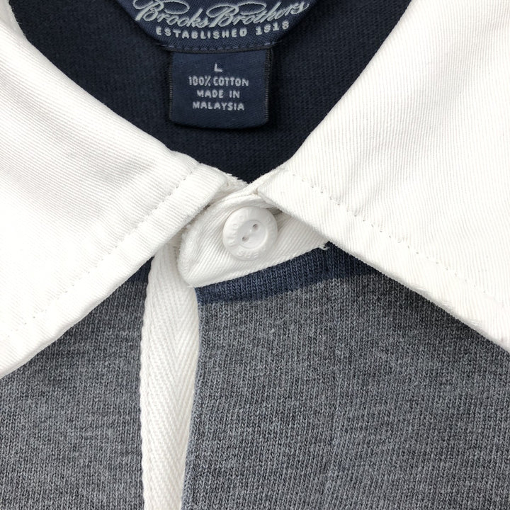 Brooks Brothers 1818 Border Pattern Long-Sleeve Rugby Shirt, Men's Size L (approx.) cotton Charcoal Vintage Second Hand