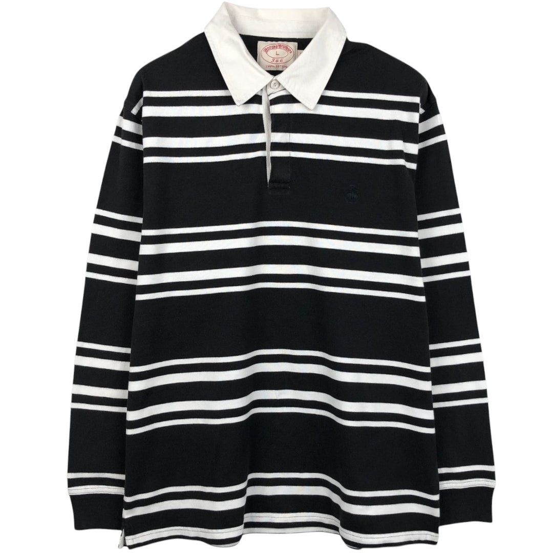 Brooks Brothers 346 Striped Pattern Long Sleeve Rugby Shirt, Men's Size L cotton black type Vintage Second Hand