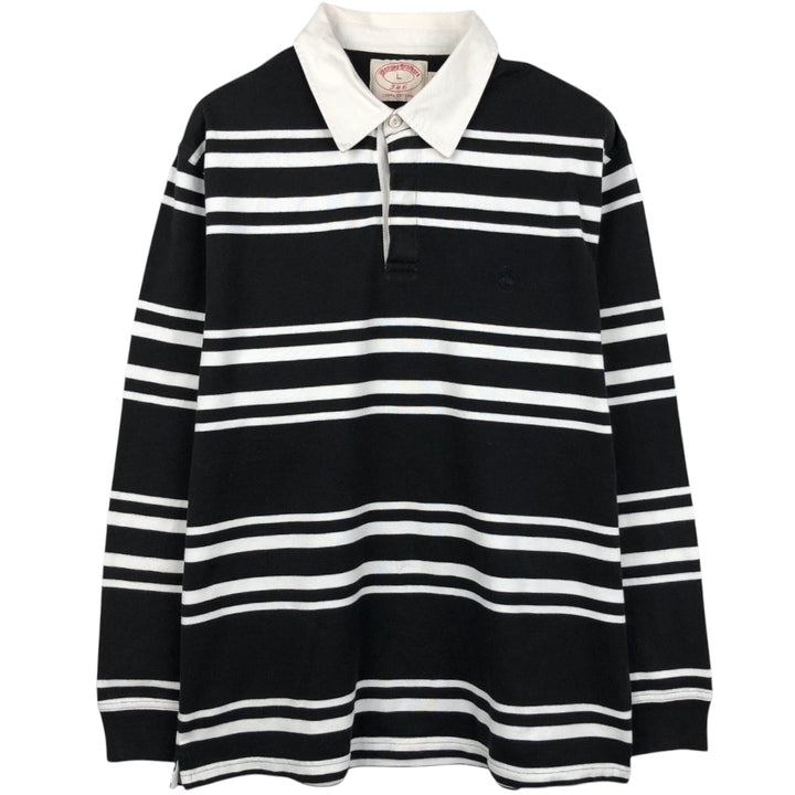 Brooks Brothers 346 Striped Pattern Long Sleeve Rugby Shirt, Men's Size L cotton black type Vintage Second Hand