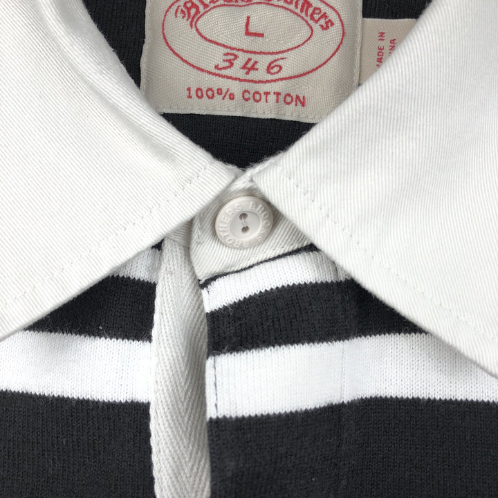 Brooks Brothers 346 Striped Pattern Long Sleeve Rugby Shirt, Men's Size L cotton black type Vintage Second Hand