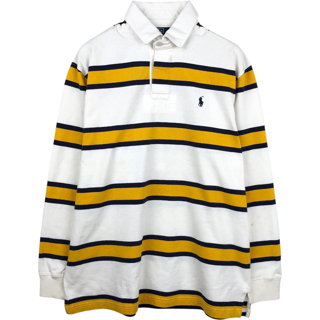 Ralph Lauren POLO by Ralph Lauren Striped Pattern Multi-Stripe Long-Sleeve Rugby Shirt, Men's Size M (approx.) cotton white type Vintage Second Hand