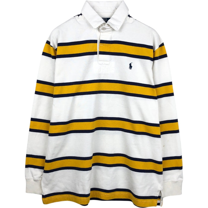 Ralph Lauren POLO by Ralph Lauren Striped Pattern Multi-Stripe Long-Sleeve Rugby Shirt, Men's Size M (approx.) cotton white type Vintage Second Hand