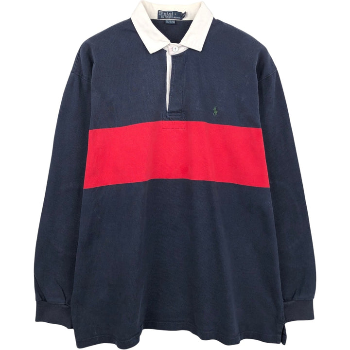 Ralph Lauren POLO by Ralph Lauren long sleeve rugby shirt, men's XL size cotton navy blue type Vintage Second Hand