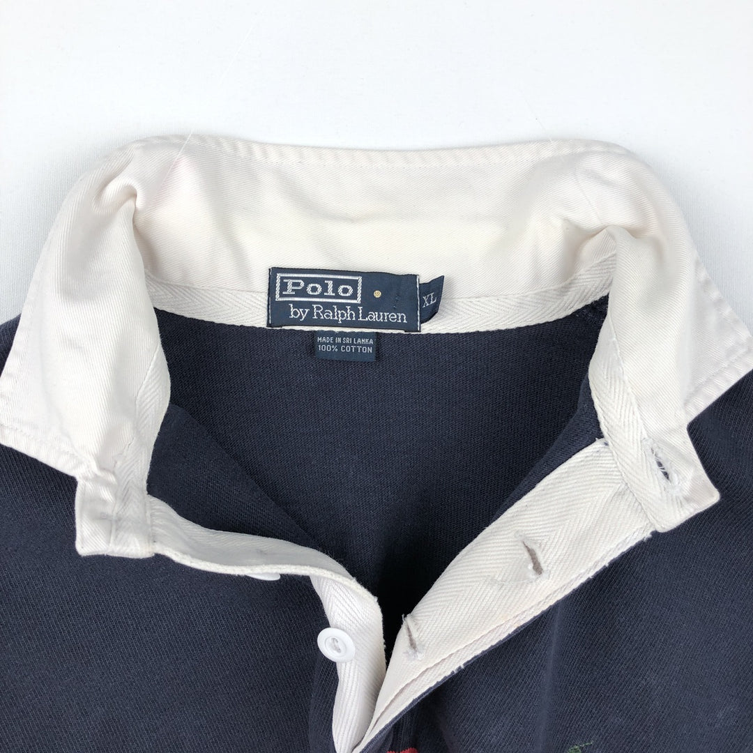 Ralph Lauren POLO by Ralph Lauren long sleeve rugby shirt, men's XL size cotton navy blue type Vintage Second Hand