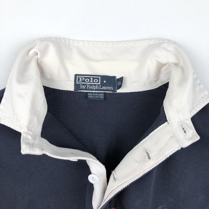 Ralph Lauren POLO by Ralph Lauren long sleeve rugby shirt, men's XL size cotton navy blue type Vintage Second Hand