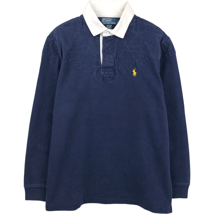 Ralph Lauren POLO by Ralph Lauren long sleeve rugby shirt, men's size L cotton navy blue type Vintage Second Hand