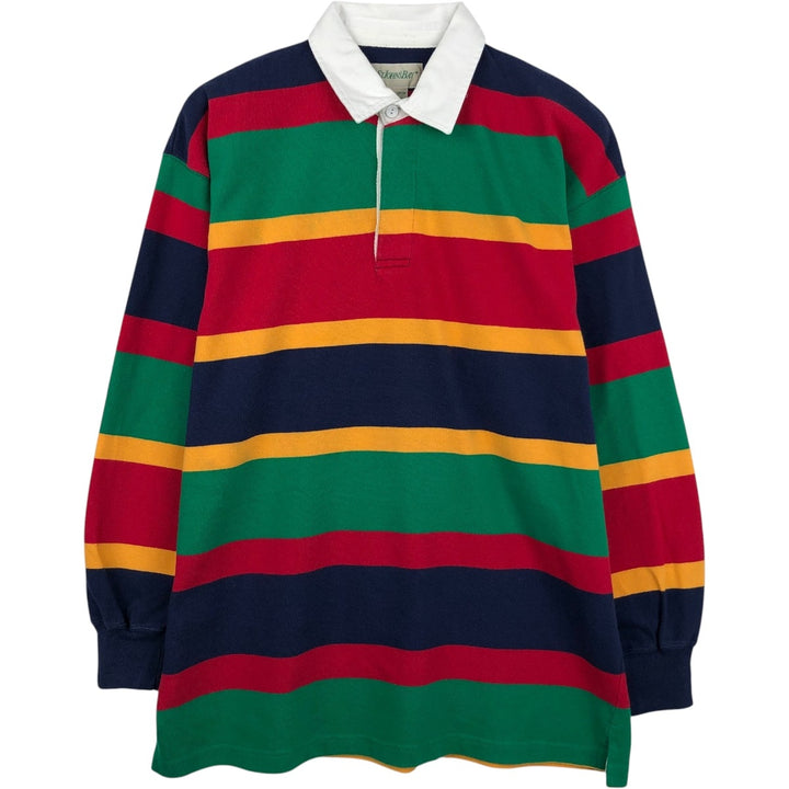 1990'S St. John's Bay Multi-Striped Long-Sleeve Rugby Shirt, Men's Size M (Equivalent), Vintage cotton green type Vintage Second Hand