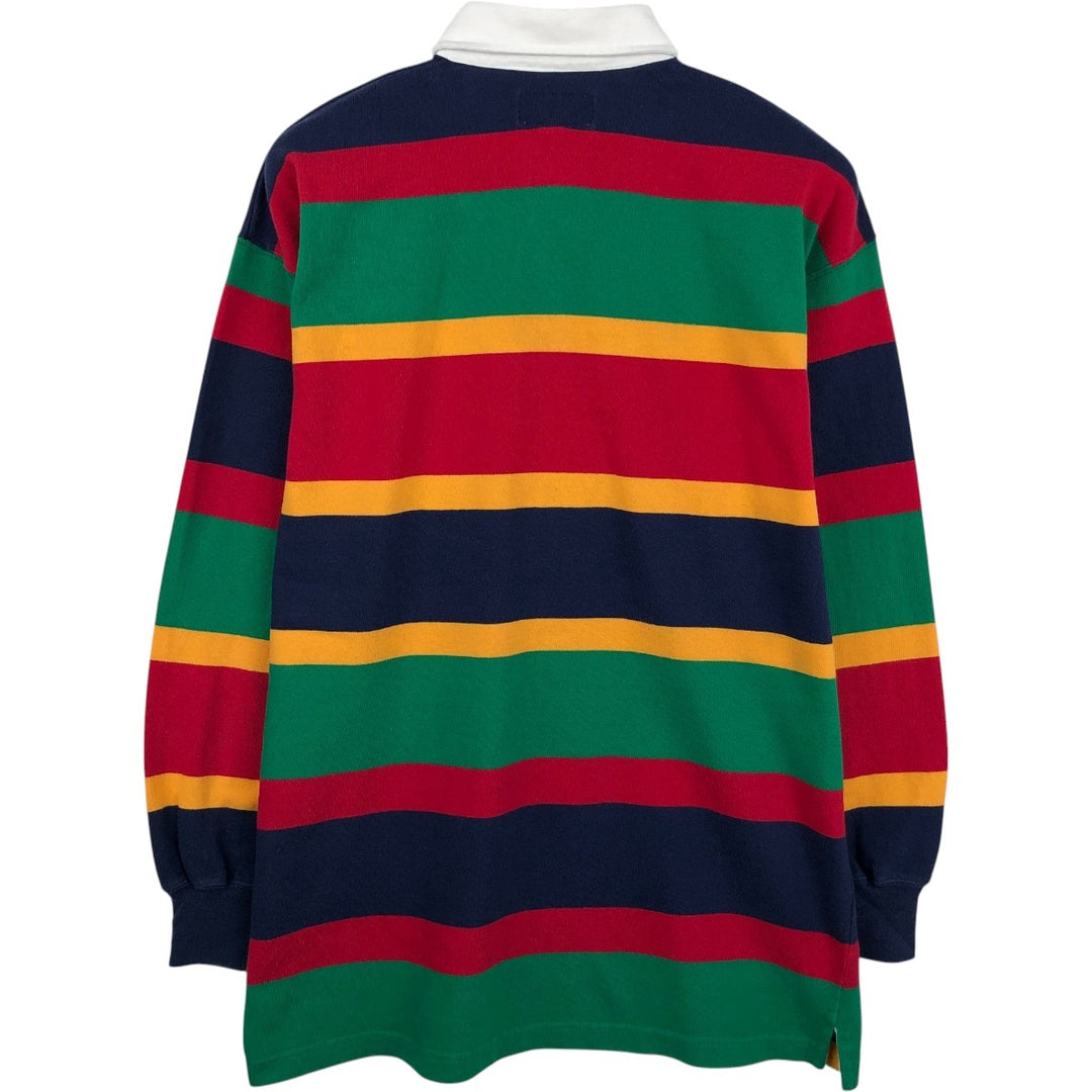 1990'S St. John's Bay Multi-Striped Long-Sleeve Rugby Shirt, Men's Size M (Equivalent), Vintage cotton green type Vintage Second Hand