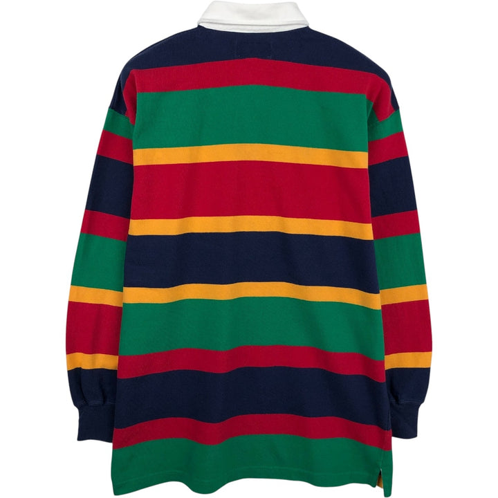 1990'S St. John's Bay Multi-Striped Long-Sleeve Rugby Shirt, Men's Size M (Equivalent), Vintage cotton green type Vintage Second Hand