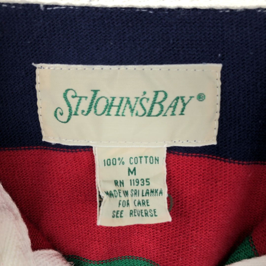1990'S St. John's Bay Multi-Striped Long-Sleeve Rugby Shirt, Men's Size M (Equivalent), Vintage cotton green type Vintage Second Hand