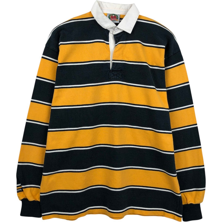 BARBARIAN Border Pattern Multi-stripe Long-Sleeve Rugby Shirt, Made in Canada, Men's XXL equivalent. cotton yellow type Vintage Second Hand