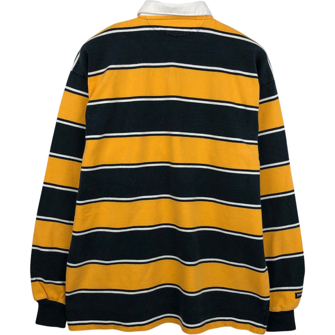 BARBARIAN Border Pattern Multi-stripe Long-Sleeve Rugby Shirt, Made in Canada, Men's XXL equivalent. cotton yellow type Vintage Second Hand