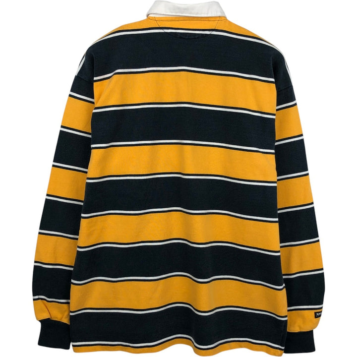 BARBARIAN Border Pattern Multi-stripe Long-Sleeve Rugby Shirt, Made in Canada, Men's XXL equivalent. cotton yellow type Vintage Second Hand