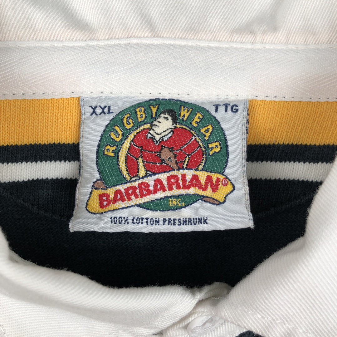 BARBARIAN Border Pattern Multi-stripe Long-Sleeve Rugby Shirt, Made in Canada, Men's XXL equivalent. cotton yellow type Vintage Second Hand