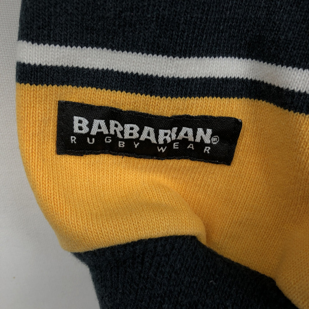 BARBARIAN Border Pattern Multi-stripe Long-Sleeve Rugby Shirt, Made in Canada, Men's XXL equivalent. cotton yellow type Vintage Second Hand
