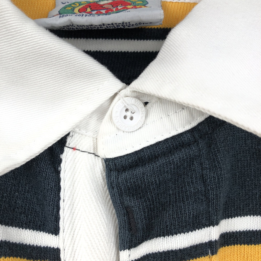 BARBARIAN Border Pattern Multi-stripe Long-Sleeve Rugby Shirt, Made in Canada, Men's XXL equivalent. cotton yellow type Vintage Second Hand