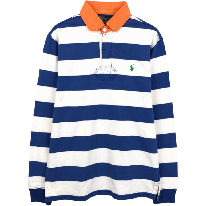 Ralph Lauren POLO by Ralph Lauren Custom Fit Striped Pattern Long Sleeve Rugby Shirt, Men's Size Small cotton blue type Vintage Second Hand