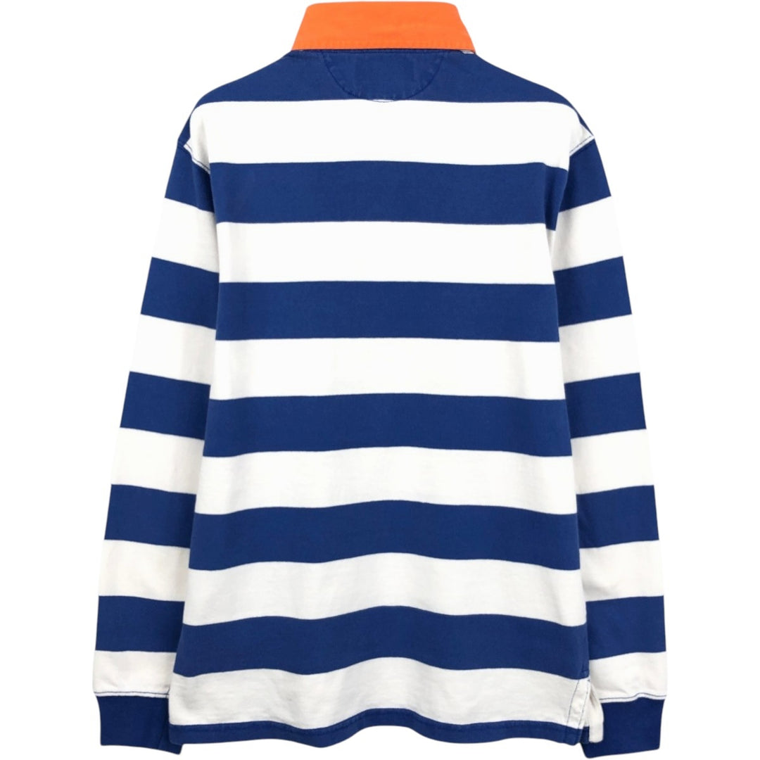 Ralph Lauren POLO by Ralph Lauren Custom Fit Striped Pattern Long Sleeve Rugby Shirt, Men's Size Small cotton blue type Vintage Second Hand