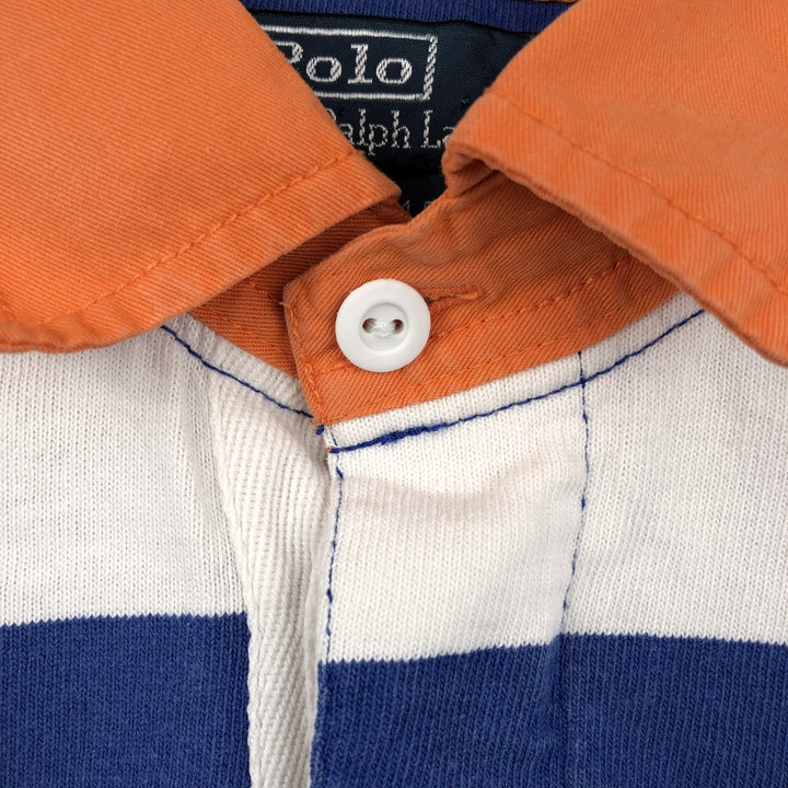 Ralph Lauren POLO by Ralph Lauren Custom Fit Striped Pattern Long Sleeve Rugby Shirt, Men's Size Small cotton blue type Vintage Second Hand