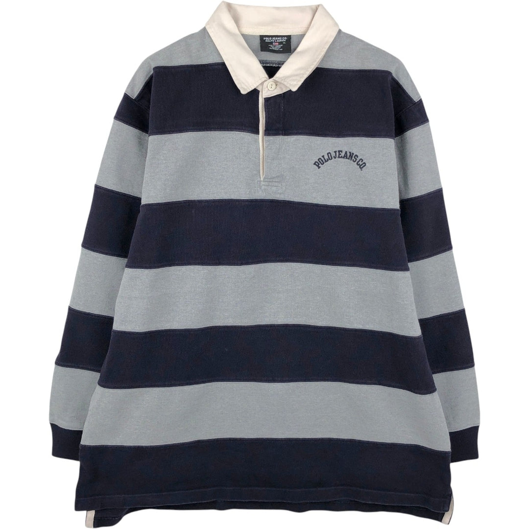 2000'S Ralph Lauren POLO JEANS COMPANY striped long-sleeved rugby shirt, men's size XL (approx.) cotton gray type Vintage Second Hand