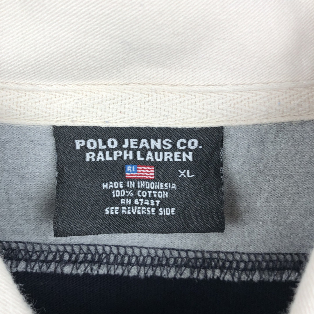 2000'S Ralph Lauren POLO JEANS COMPANY striped long-sleeved rugby shirt, men's size XL (approx.) cotton gray type Vintage Second Hand